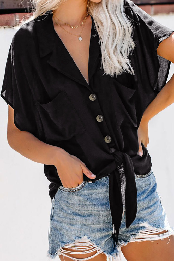 Black Zealous Button Down Tie Top