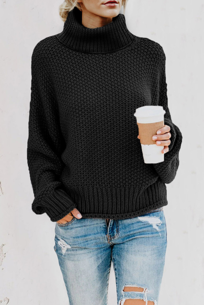 Black Turtleneck Balloon Long Sleeve Pullover Sweater