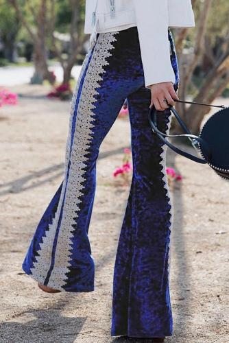 Blue Crochet Lace Velvet Flare Pants