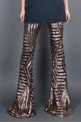 Brown Sequin Wide Leg Pants