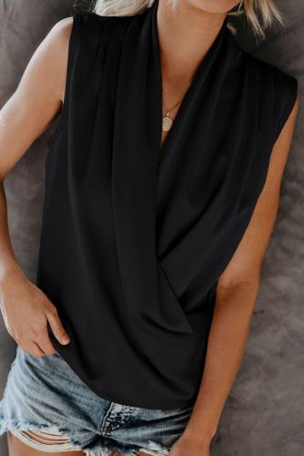Black Enchanting Satin Drape Tank Top
