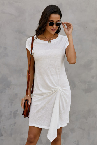 White Low Key Linen Twist T-Shirt Dress