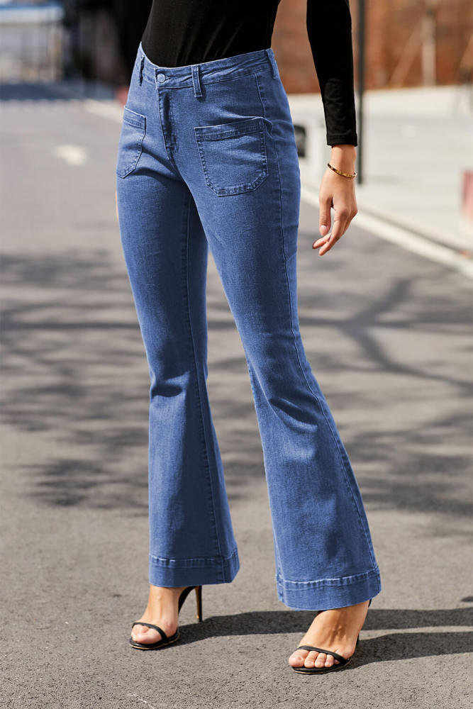 Appearance Of Autumn Bell Bottom Denim Pants