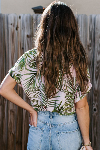 Green Printed Button Front Top