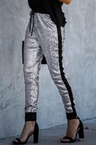 Gray Glitter Gang Sequin and Satin Joggers