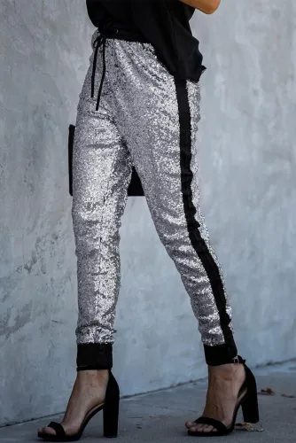 Gray Glitter Gang Sequin and Satin Joggers