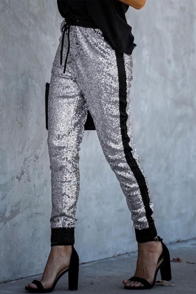 Gray Glitter Gang Sequin and Satin Joggers