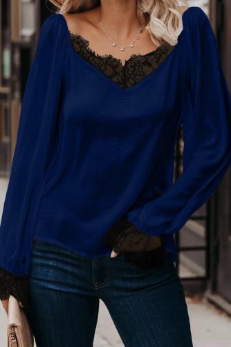 Blue Satin Lace Blouse