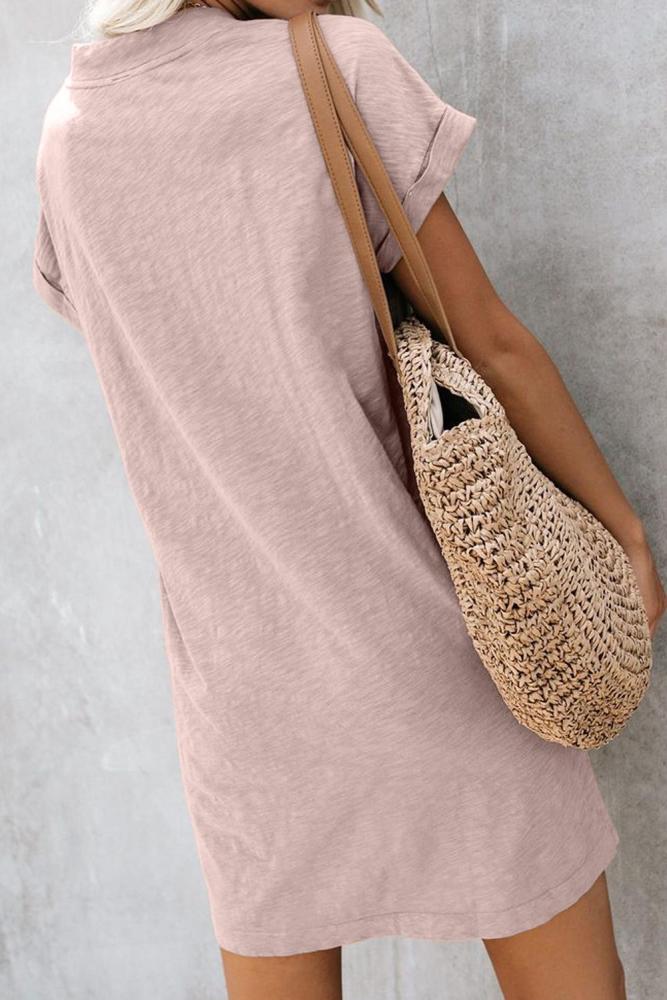 Pink Came To Play Cotton Blend Pocketed T-Shirt Dress