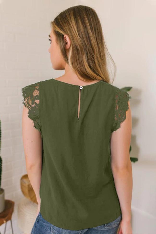 Green Lace Cap Sleeve Twisted Knot Top