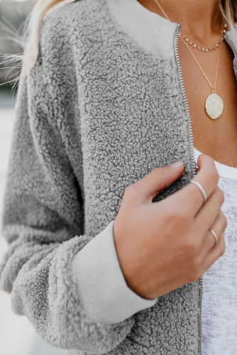 Gray Sugar Plum Fair Pocketed Sherpa Jacket