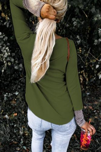 Green Chevron Print Pocket and Sleeve Cuffs Top