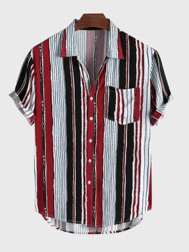 Men Short Sleeve Boho Printed Shirt Collar Casaul Shirts