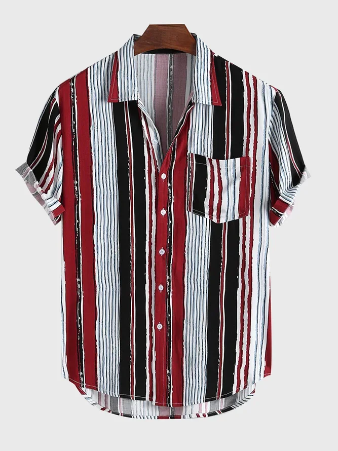 Men Short Sleeve Boho Printed Shirt Collar Casaul Shirts