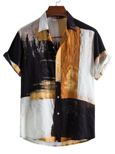 Floral color block cardigan short-sleeved shirt