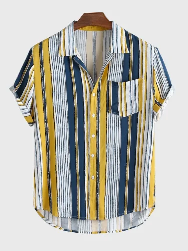 Men Short Sleeve Boho Printed Shirt Collar Casaul Shirts
