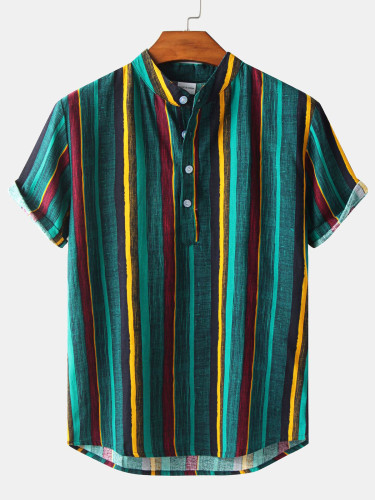Men's Striped Print Lapel Short Sleeve Hawaiian Shirt