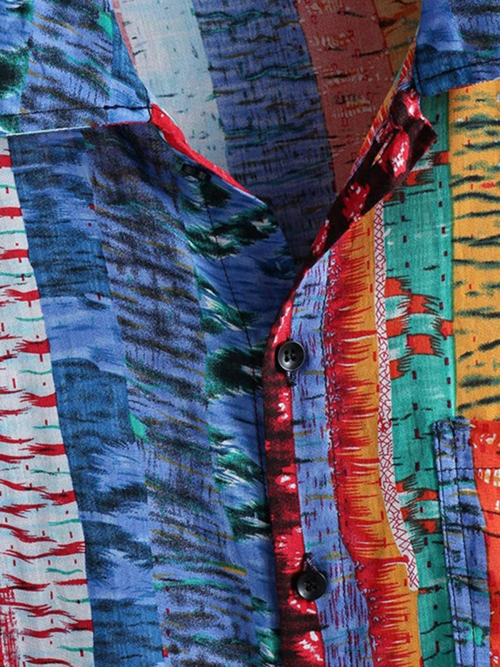 Mens Creative Multicolor Striped Lapel Shirt