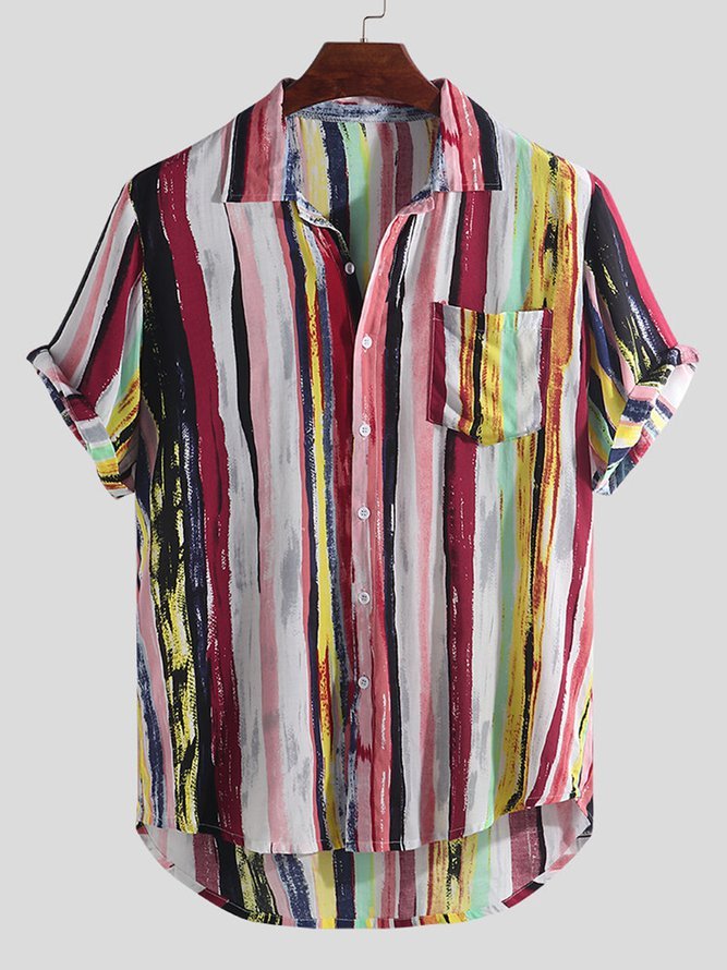 Men's Chest Pockets Striped Cotton Comfort Casual Shirts