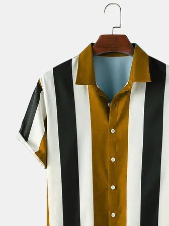 Men Striped Beach Casual Turn-down Collar Shirt