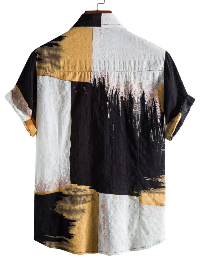 Floral color block cardigan short-sleeved shirt