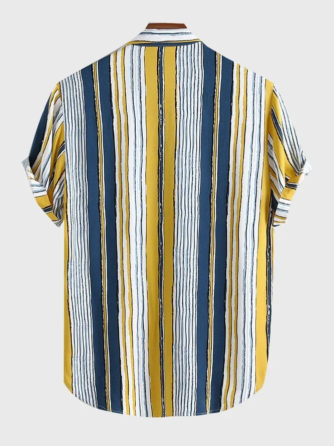 Men Short Sleeve Boho Printed Shirt Collar Casaul Shirts