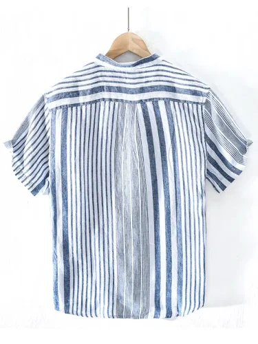 Men's Stripe Short Sleeve Cotton Breathable Casual Loose Shirt
