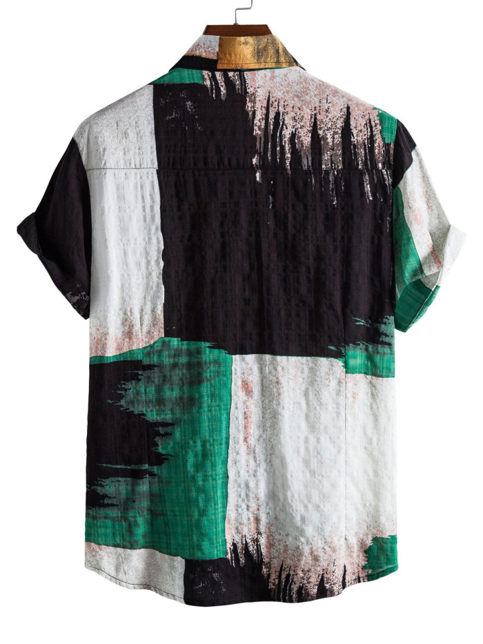 Floral color block cardigan short-sleeved shirt