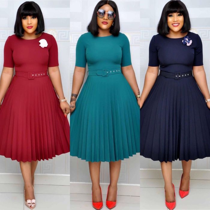 VITIANA Women Casual Pleated Dress Summer 2020 Female Short Sleeve O-Neck Green Midi Dresses Femme Office OL Vestidos With Belt