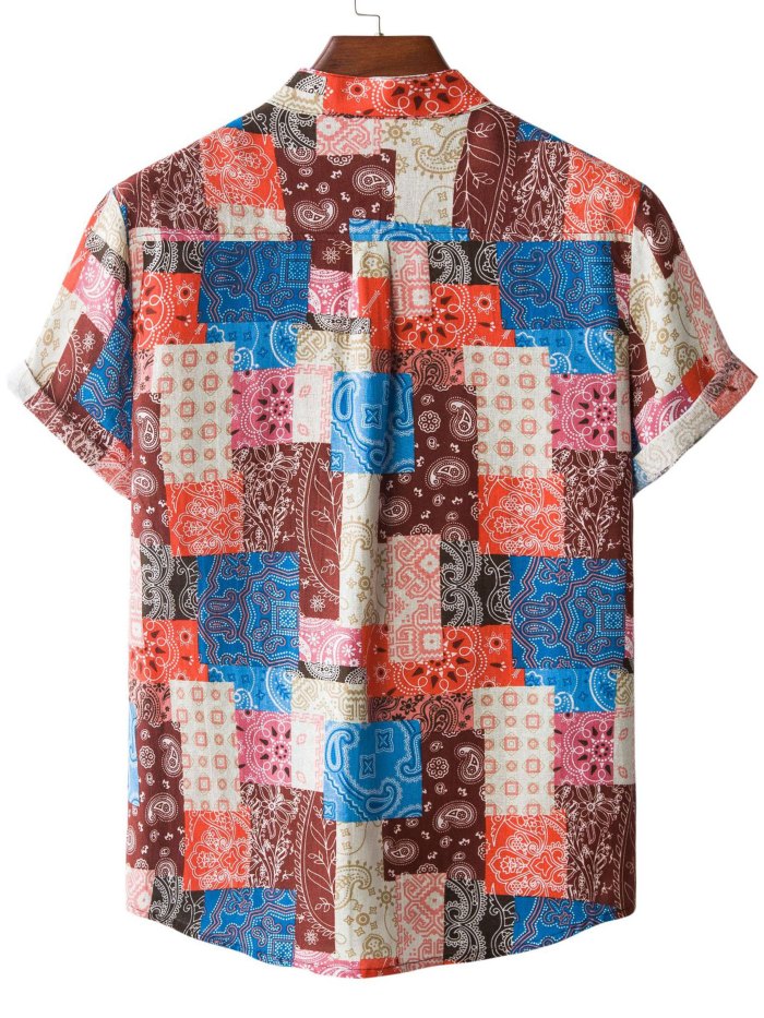 Men's Ethnic Patchwork Graphic Button Up Shirt