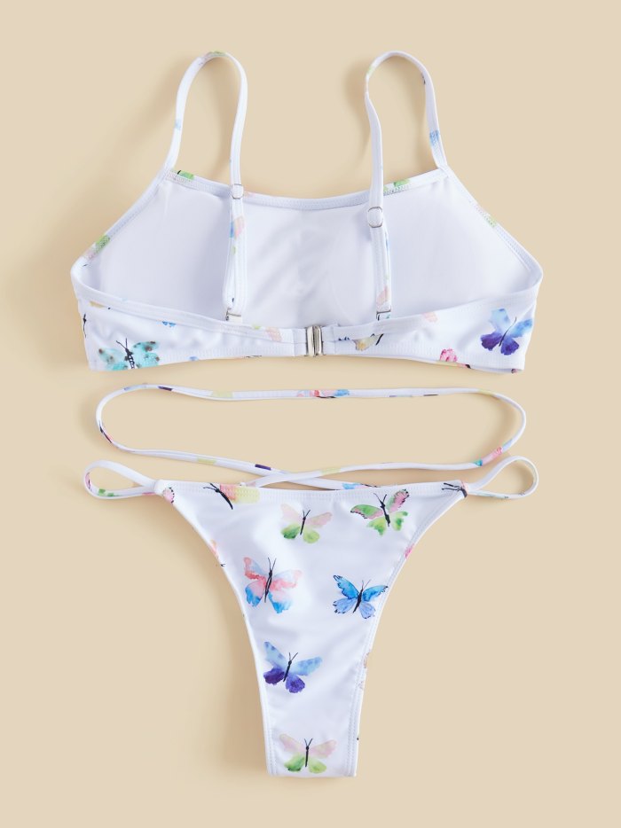 Butterfly Print String Thong Bikini