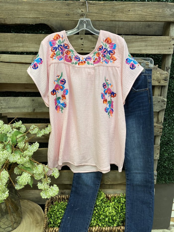 Printed Short Sleeve Floral Shift Shirts & Tops
