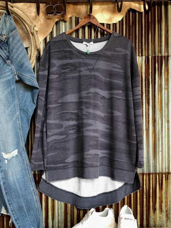 Casual Round Neck Camo Long Sleeve T-shirt Tops