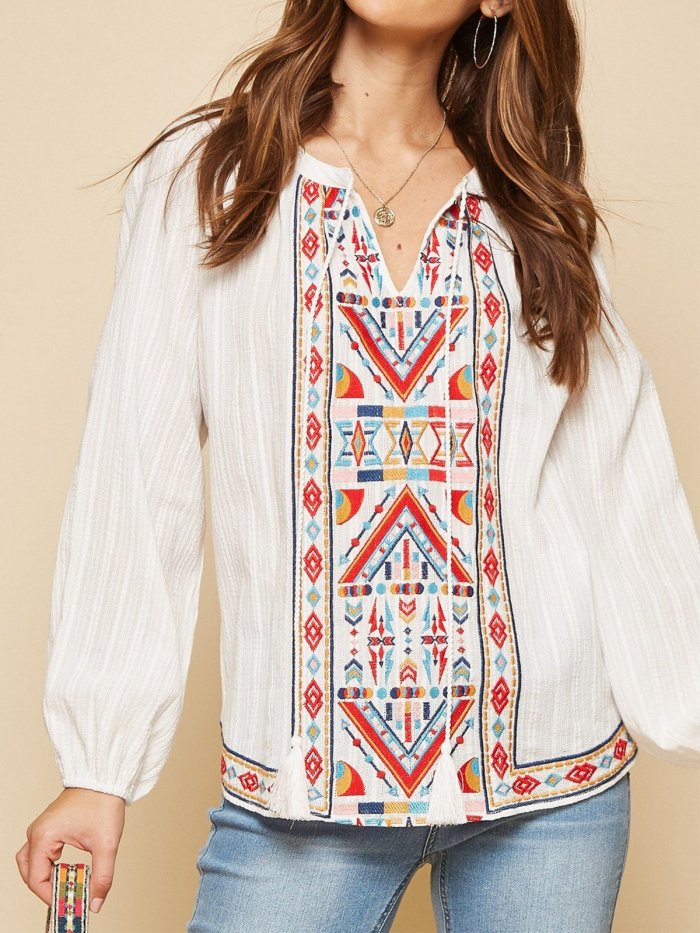 Printed Floral Long Sleeve Vintage Shirts & Tops