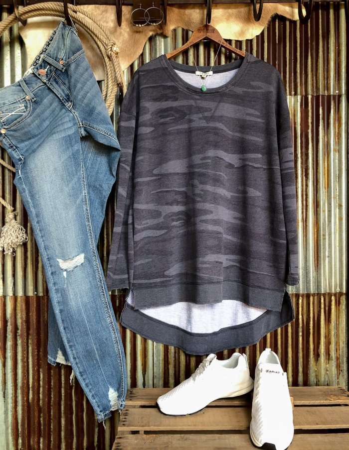 Casual Round Neck Camo Long Sleeve T-shirt Tops
