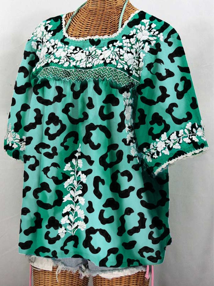Short Sleeve Leopard Romantic Shirts & Tops