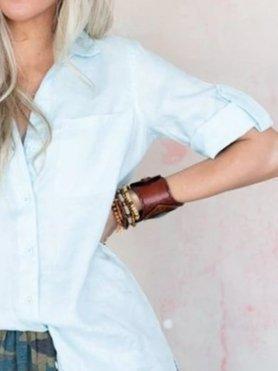 Short Sleeve Plain Casual Cotton-Blend Shirts & Tops