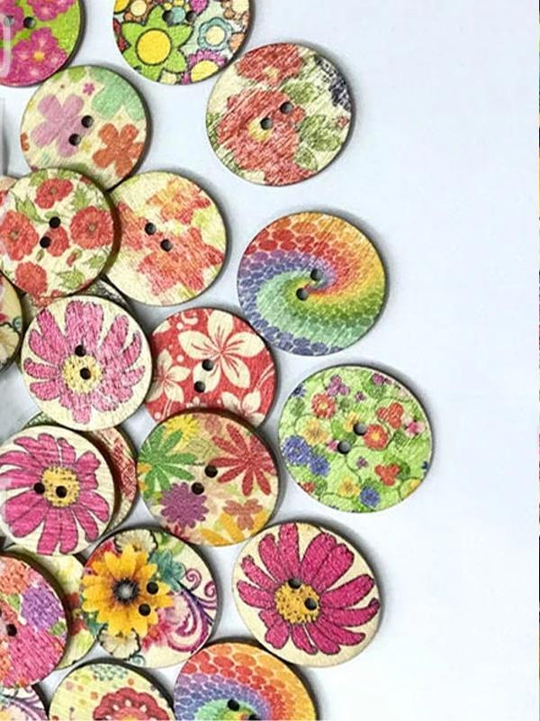 Vintage Round Printed Wooden Buttons for DIY Craft