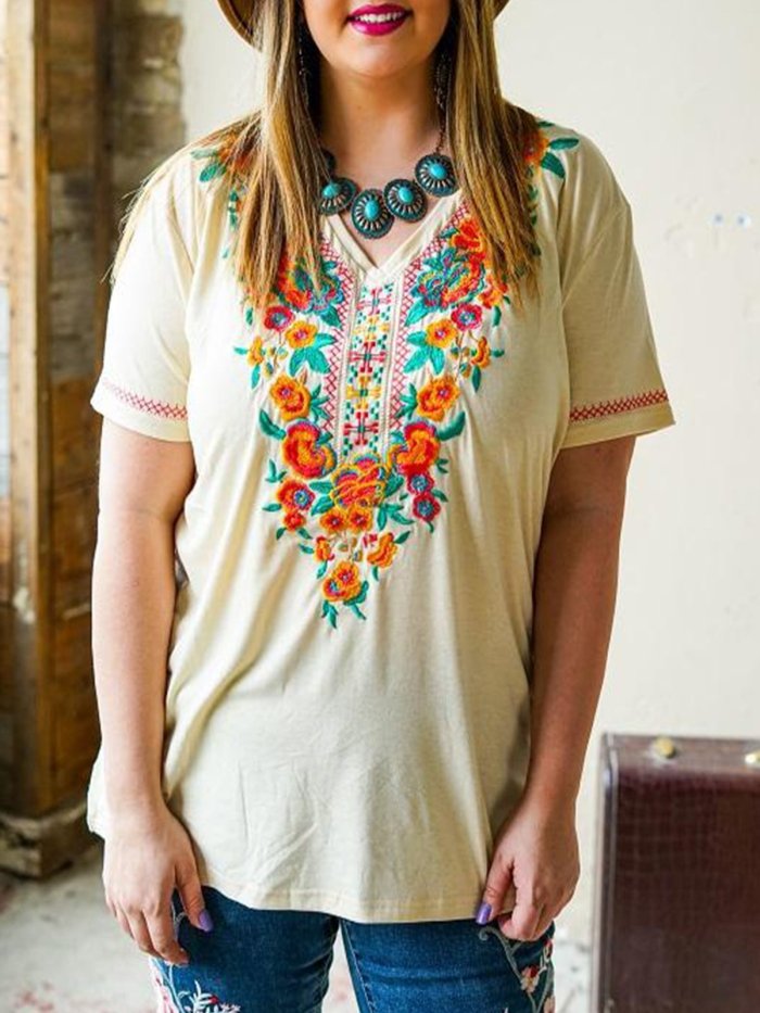 Vintage Printed Shift Short Sleeve Shirts & Tops
