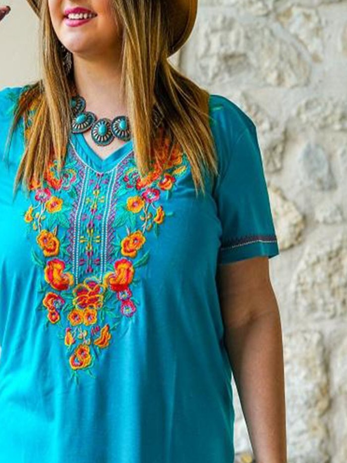 Printed Short Sleeve V Neck Shift Shirts & Tops