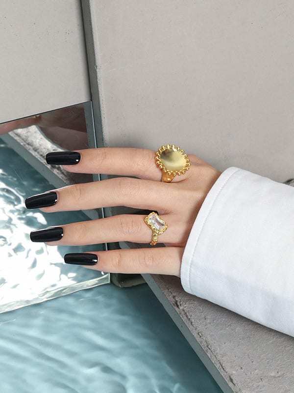 925 Sterling Silver Glass Stone Geometric Vintage Band Ring
