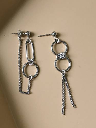 925 Sterling Silver retro geometric asymmetry Earring