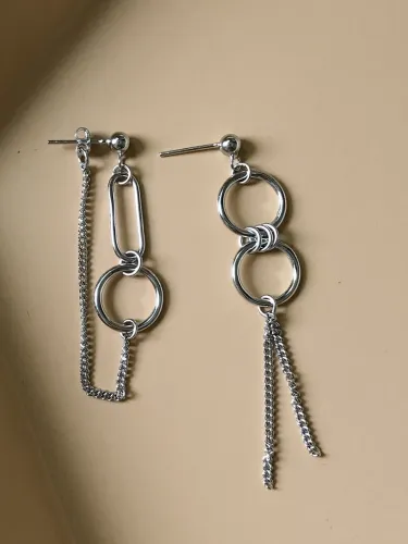 925 Sterling Silver retro geometric asymmetry Earring