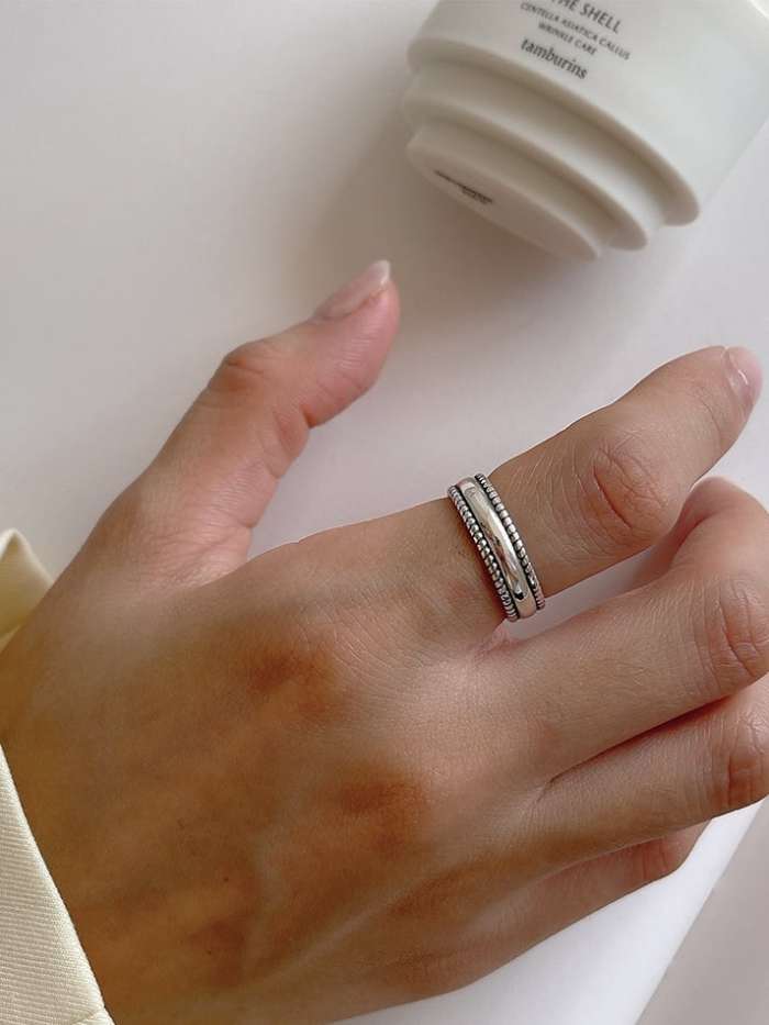 925 Sterling Silver Hollow Geometric Vintage Band Ring