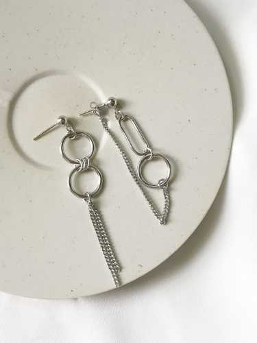 925 Sterling Silver retro geometric asymmetry Earring