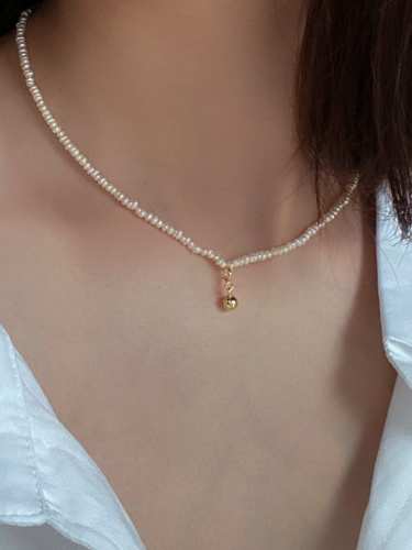 925 Sterling Silver Freshwater Pearl  Geometric Minimalist Beaded Necklace