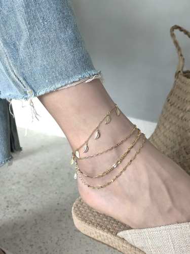 925 Sterling Silver Minimalist Leaf  Anklet