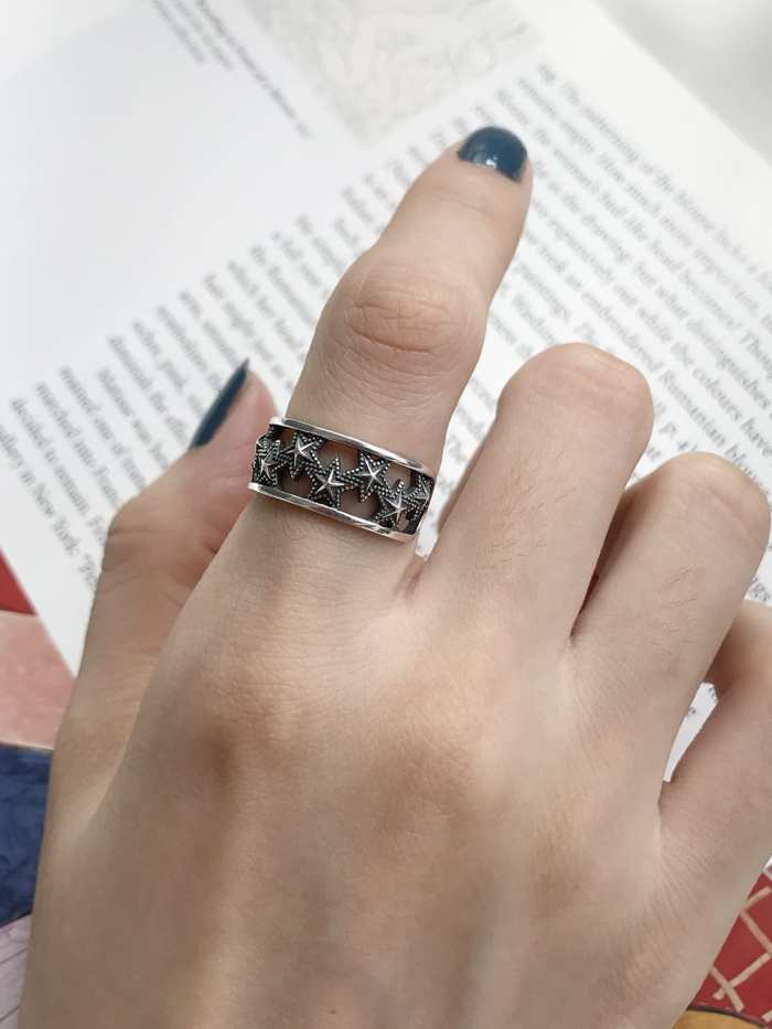 925 Sterling Silver Star Vintage Free Size Band Ring