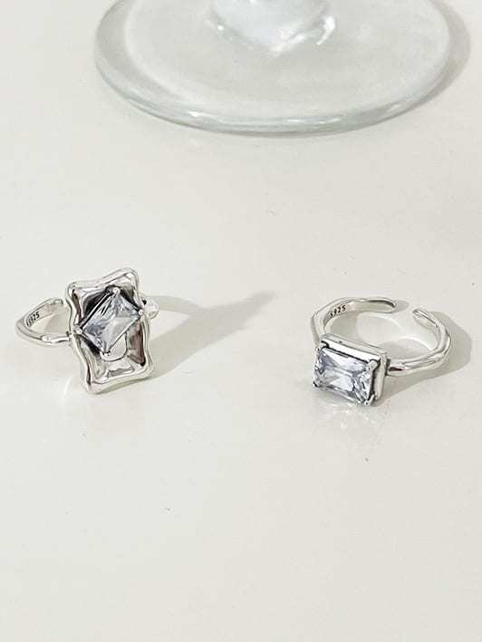 925 Sterling Silver Glass Stone Geometric Vintage Band Ring