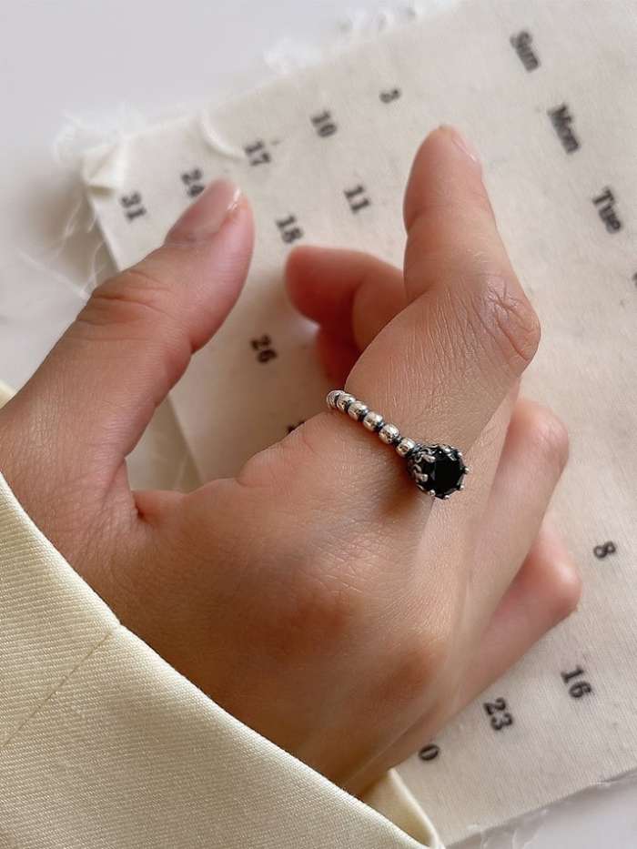 925 Sterling Silver Hollow Geometric Vintage Band Ring